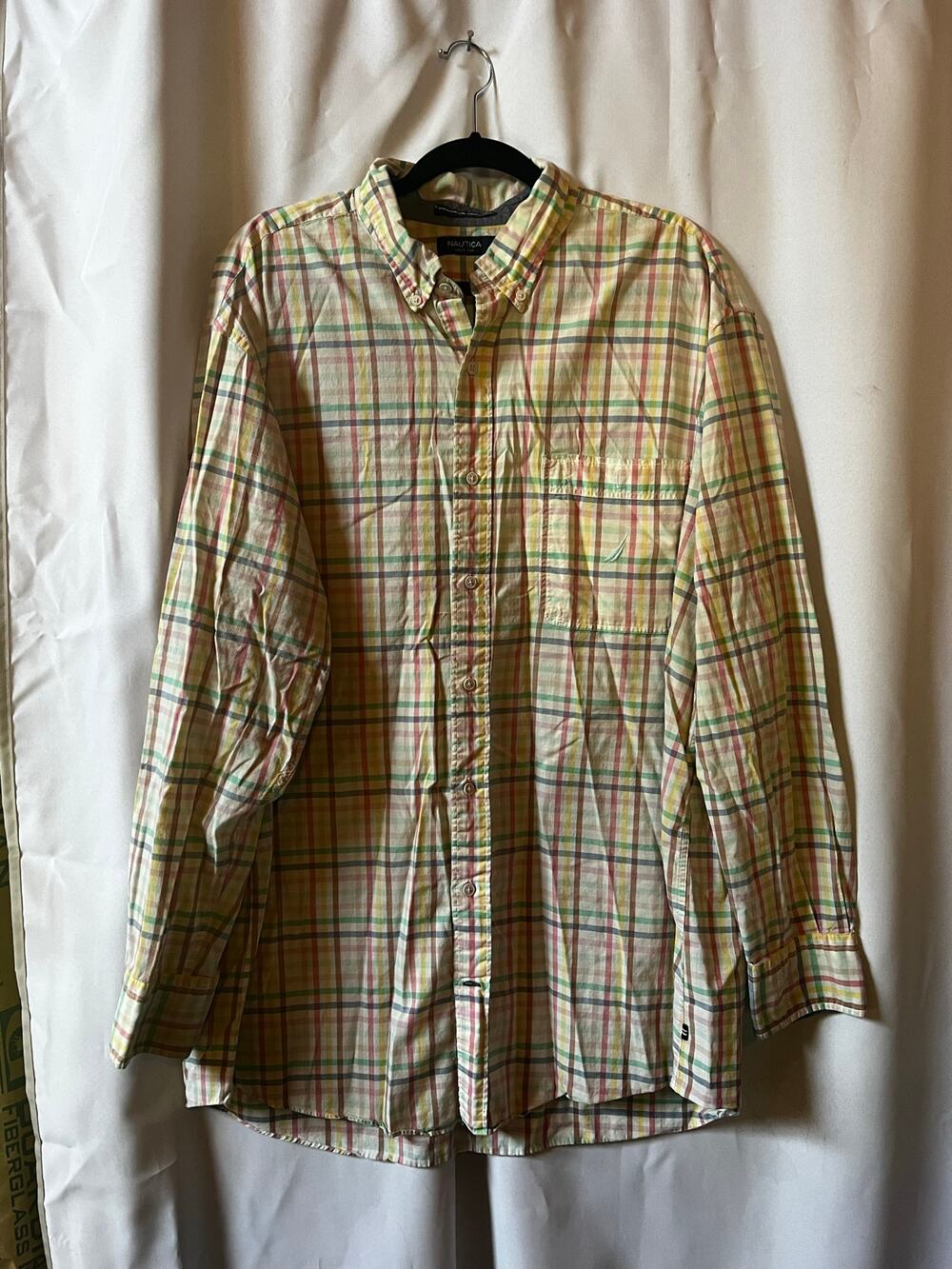 Nautica Men's Summer Pastel Plaid Button Up Long Sleeve Polo Size 2xl Coastal